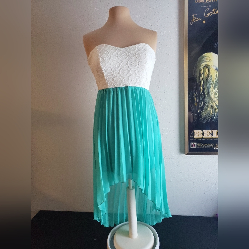 A'GACI Strapless Turquoise High-Low Dress